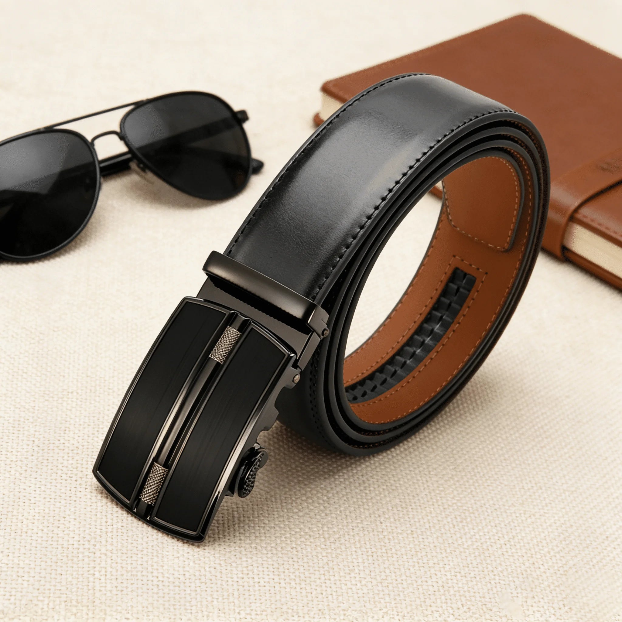 Herren Automatikgürtel schwarz– Eleganter Ratschengürtel aus Leder