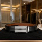 Herren Automatikgürtel silber – Eleganter Ratschengürtel aus Leder