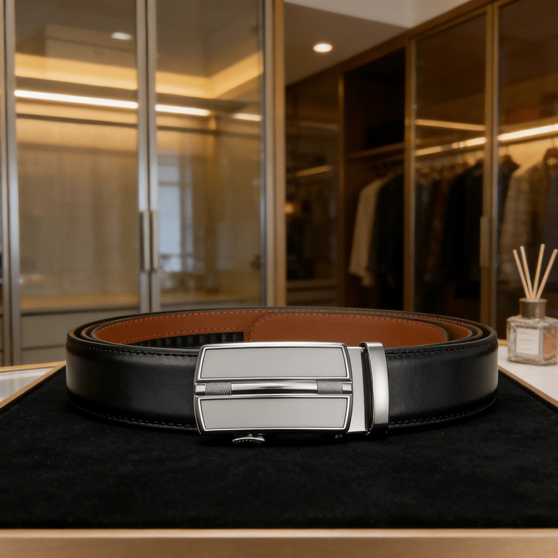Herren Automatikgürtel silber – Eleganter Ratschengürtel aus Leder