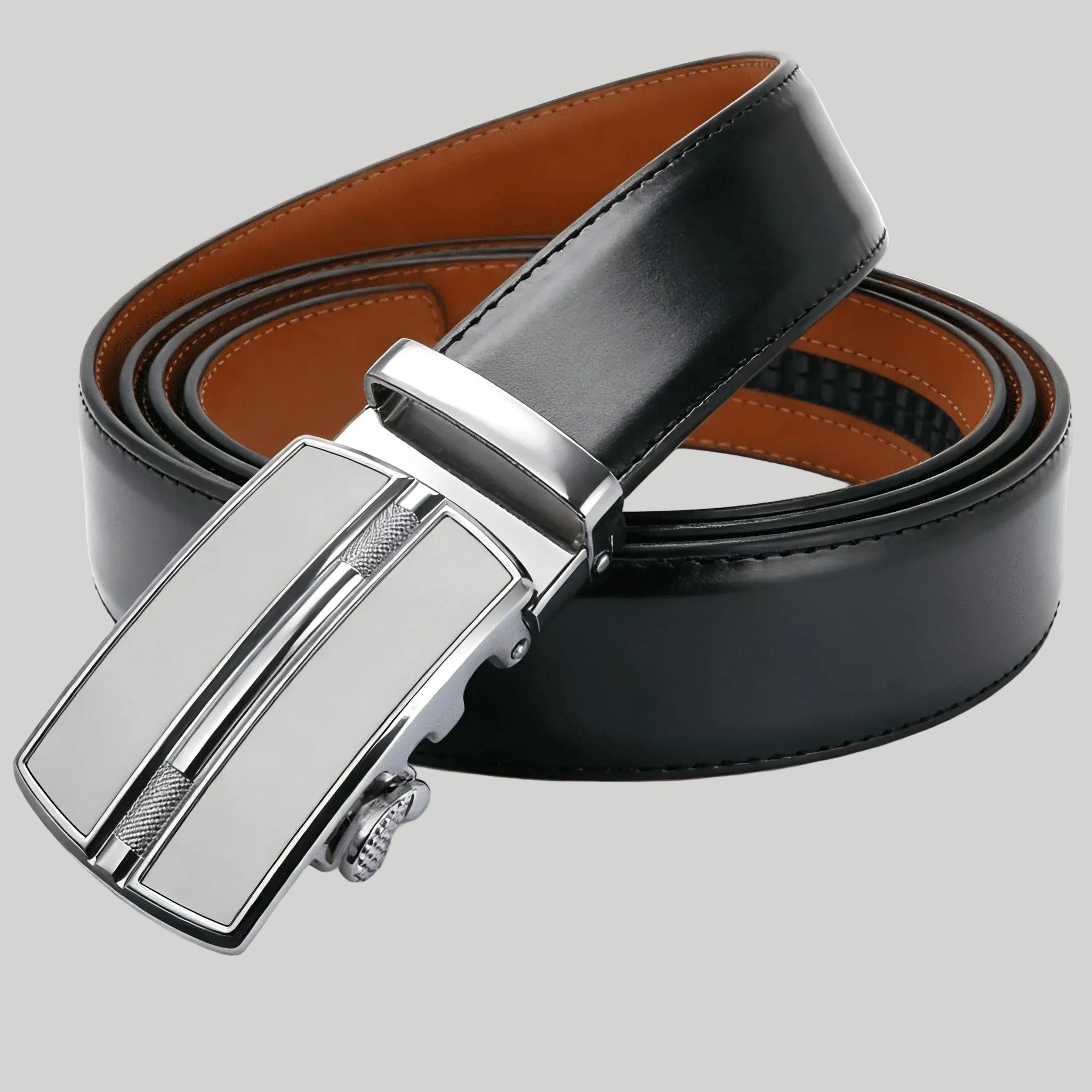 Herren Automatikgürtel silber – Eleganter Ratschengürtel aus Leder