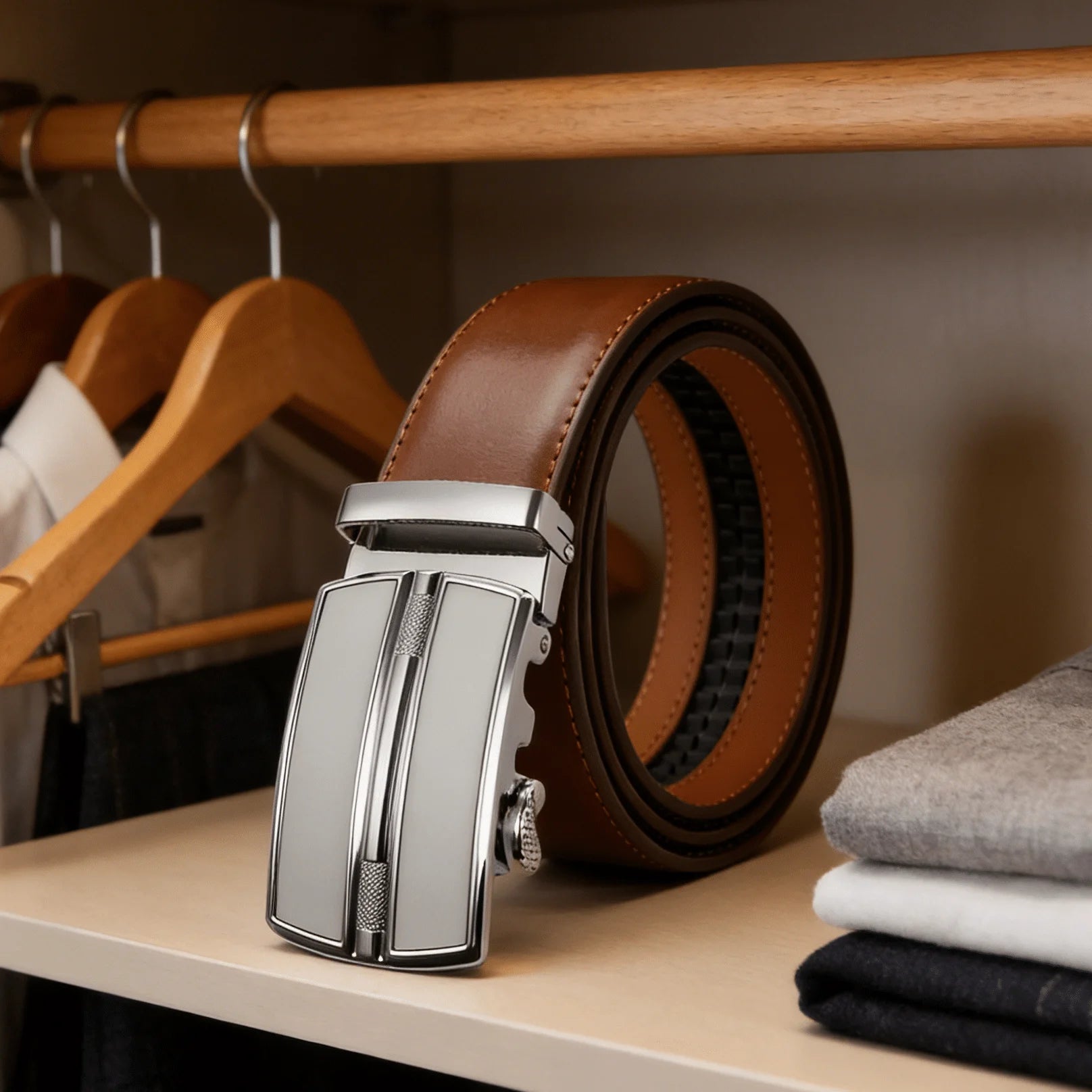 Herren Automatikgürtel silber – Eleganter Ratschengürtel aus Leder