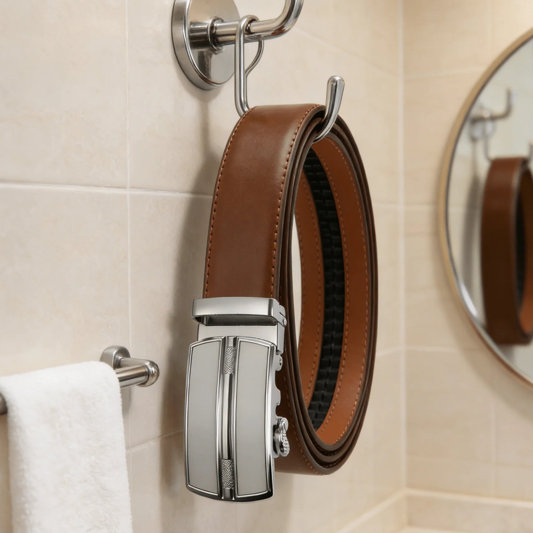 Herren Automatikgürtel silber – Eleganter Ratschengürtel aus Leder