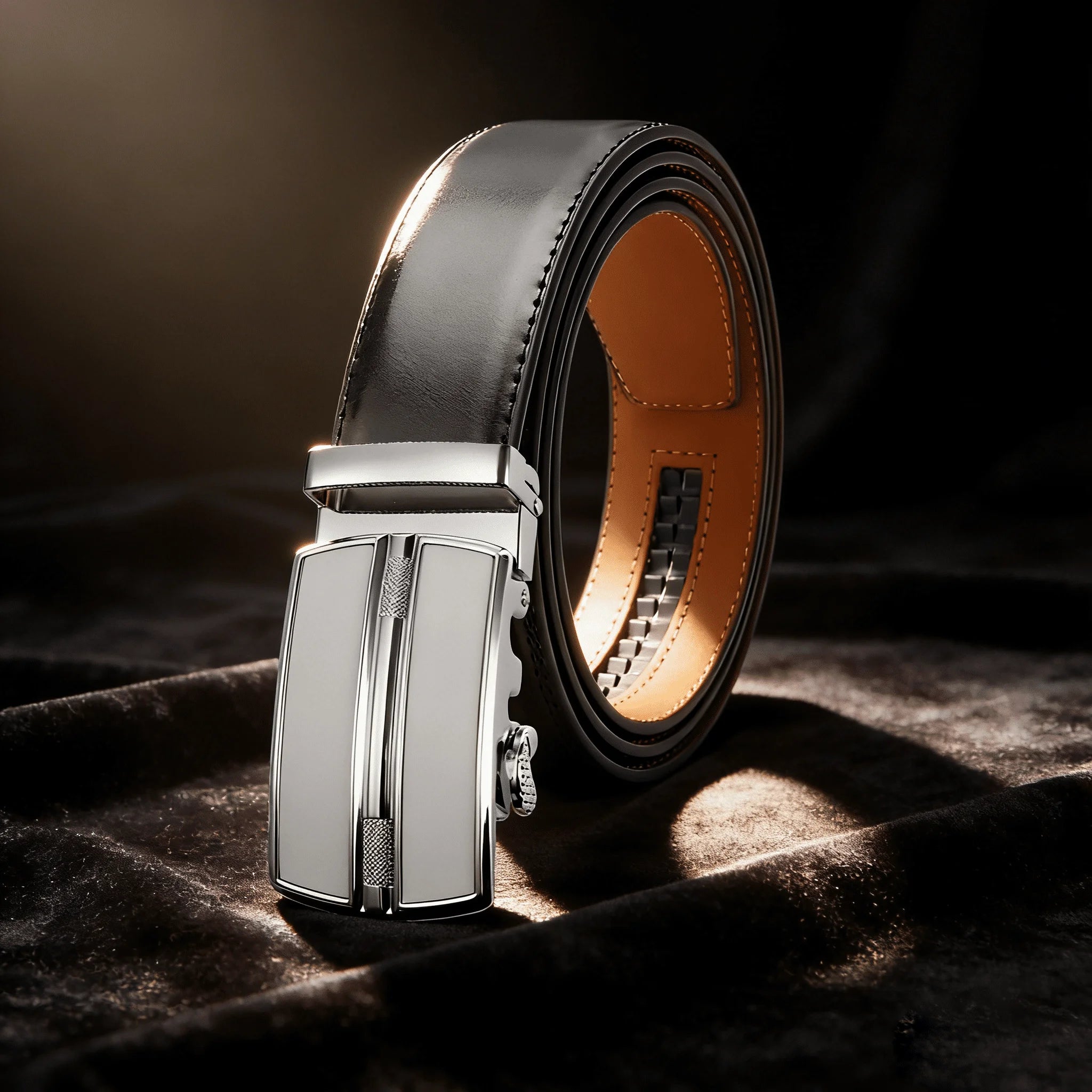 Herren Automatikgürtel silber – Eleganter Ratschengürtel aus Leder
